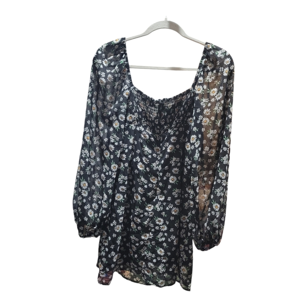 Princess Polly Black Floral Mini Dress size 6 Cottagecore‎ Long Puff Sleeves